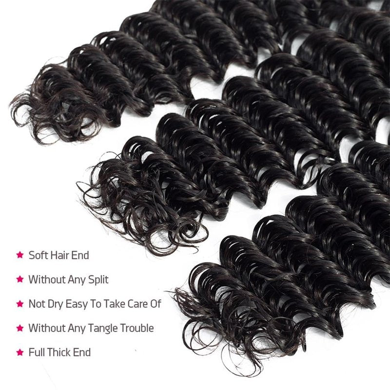 Deep Wave Human Hair Bundles 10 12 14 Inch Deep Curly Bundles Human Hair Double Weft 12A Brazilian Virgin Remy Hair Full and Thick