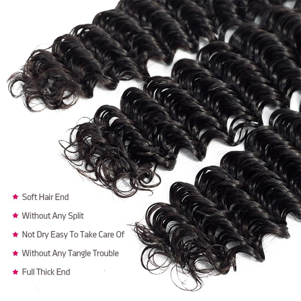 Deep Wave Human Hair Bundles 12 14 16 Inch Deep Curly Bundles Human Hair Double Weft 12A Brazilian Virgin Remy Hair Full and Thick