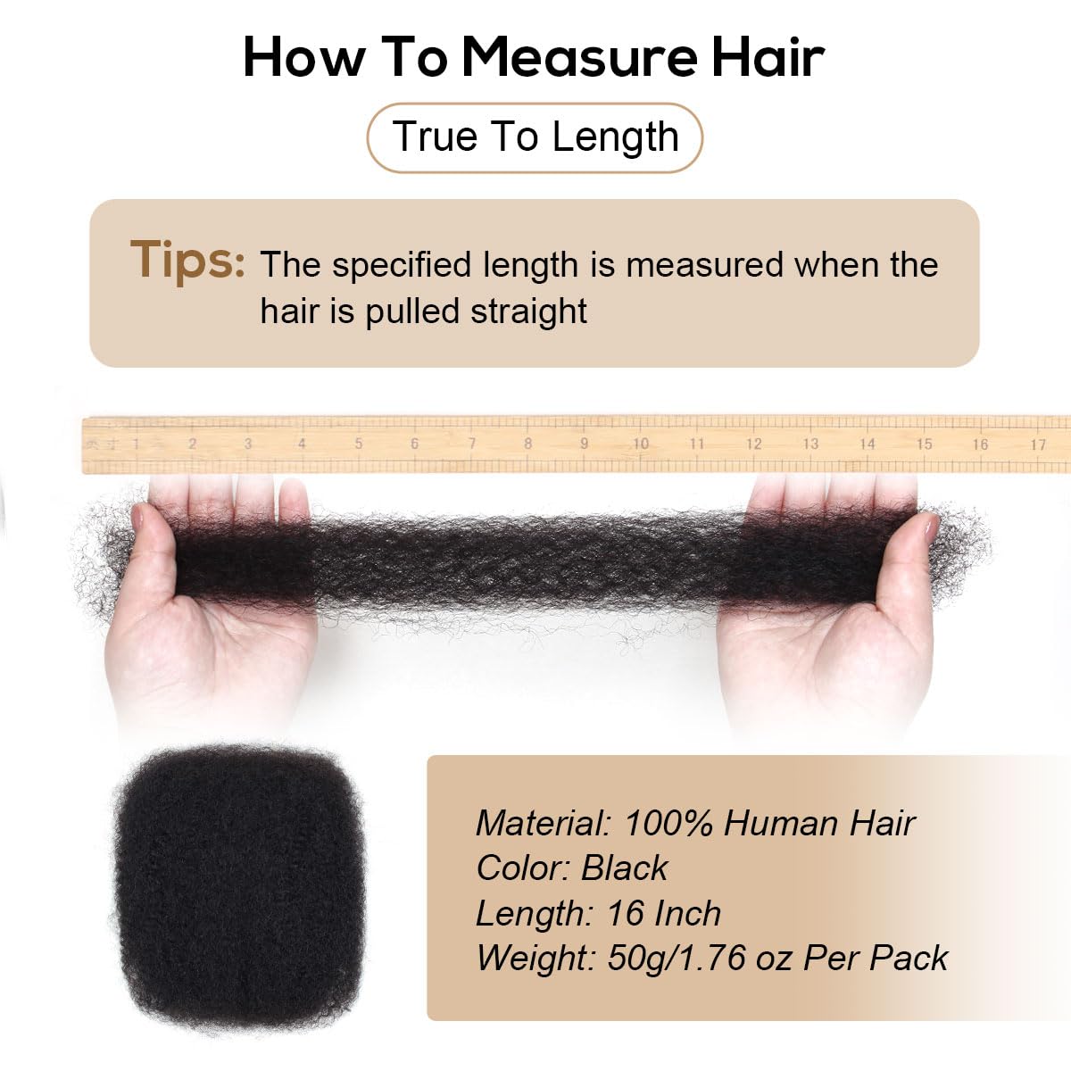 Vecago Afro Kinkys Bulk Human Hair, 4c Curly Hair for Permanent Sister Locs/Mini Twists/Braids/Repair Can Dye and Bleach(16 inch),Black
