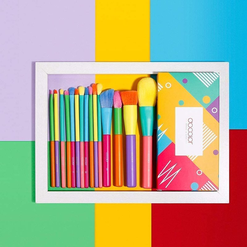 Docolor 15Pcs Eye Makeup Brushes Set - Premium Kabuki Foundation & Blending Brushes | Colorful Synthetic Makeup Tools