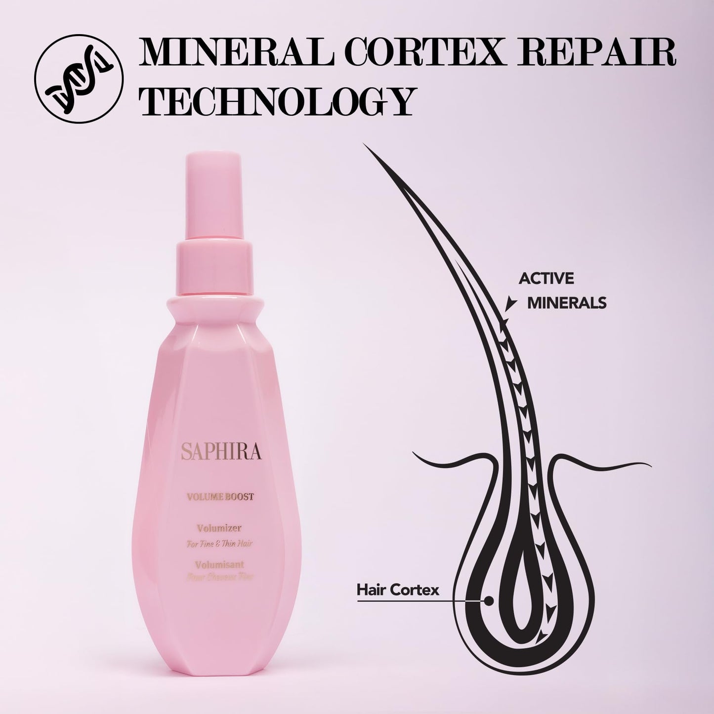 Saphira Volumizer Styling Spray for Fine and Thin Hair with 26 Healing Minerals, Sulfate-Free, Paraben-Free, Softens, and Volumizes Fine, Thin or Chemically Treated Hair, 5.1 Ounce