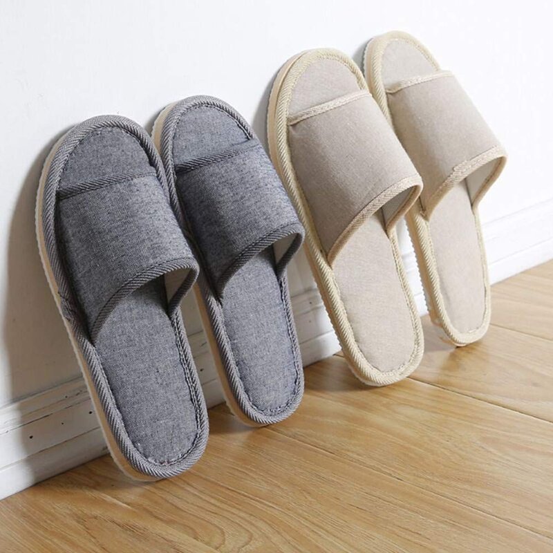 Open Toe Breathable Slippers - Casual Spa Slippers for Guests | Unisex Washable in Beige & Gray Sizes