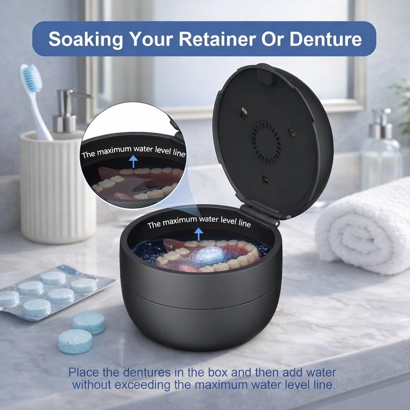 All-in-One Denture & Retainer Case with Soaking, Freshening, Sanitization and Storage Functions – Complete Clean Care Solution for Dentures, Mouth Guards, Night Guards and Retainers