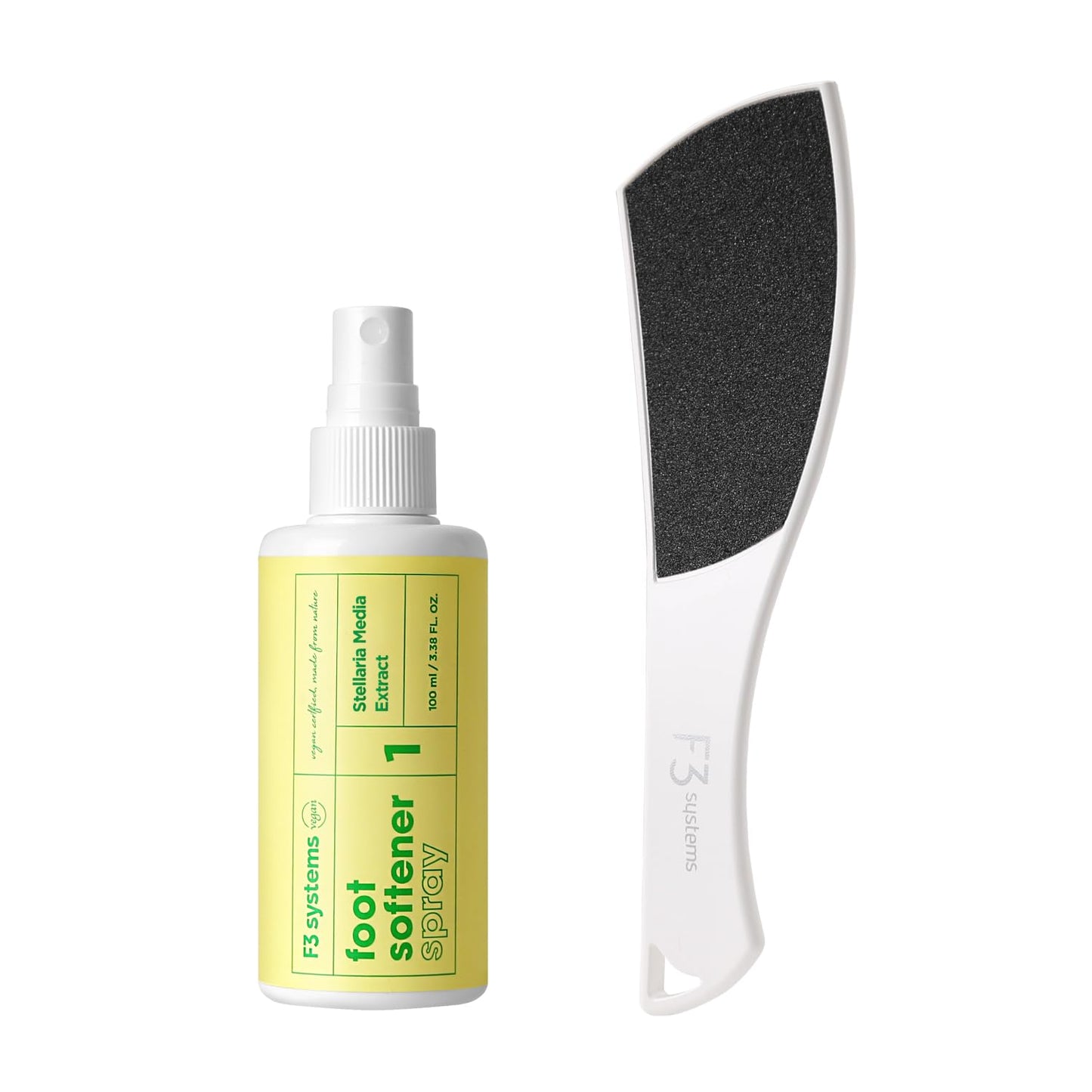 F3 Systems S-Line Emery Foot File & Foot Spray Set, Colossal Double-Sided Pedicure Tool, Effective for Cracked Heel, Ergonomic Design for Easy Grip, Dead Skin Remover, Callus Rasp, Scrubber