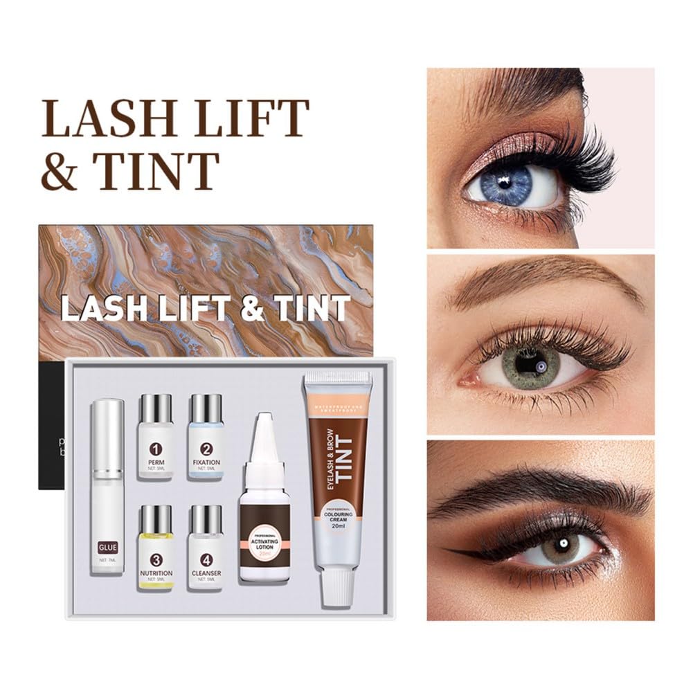 6 IN 1 Lash Lift & Brow Lamination Kit with Black Dark Brown, Home Lash Lift Kit, Quick Lash Curled Brow Perming with All Tools, Safe and Effective Result, Lasts for 6-8 Weeks, Christmas Gift for Her
