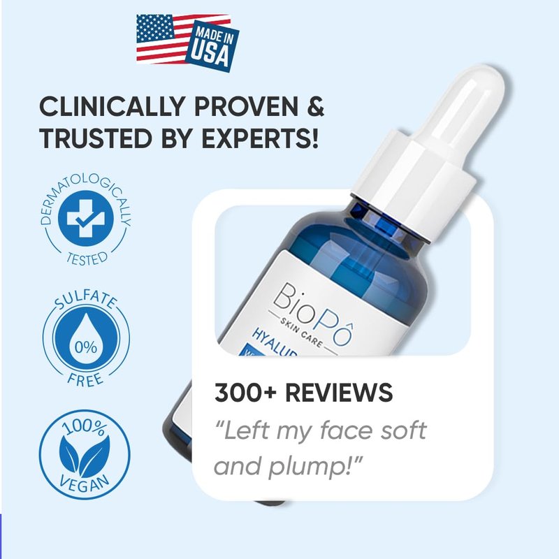Hyaluronic Acid Serum 30 ml - Hydrating and Anti-Aging, Smooths Fine Lines, Replenishes Skin, Pure Hyaluronic Acid for Face & Skin - Suitable All Skin Types - Made in USA