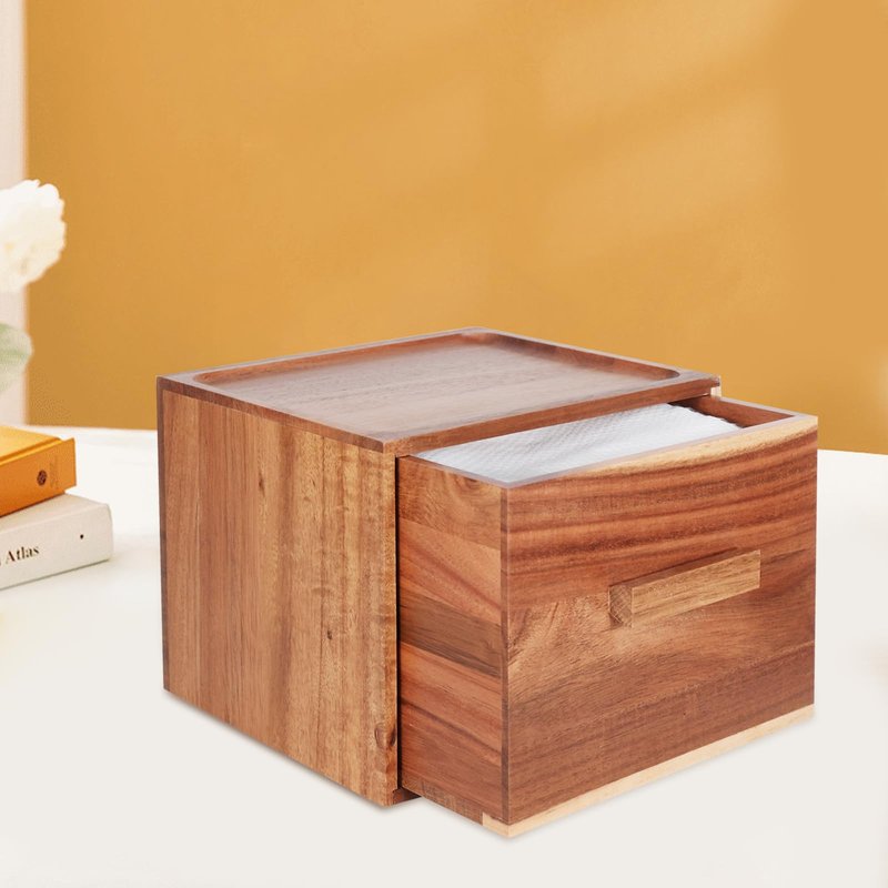 Disposable Face Towel Holder, Acacia Wooden Face Towel Container Compatible with Clea Skin Club Clean Towels XL, Drawer Storage Box, Makeup Remover Organizer for Vanity, Bathroom（no face Towel）