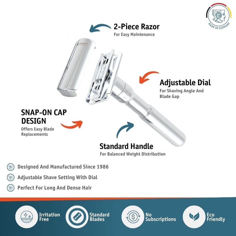 Merkur Futur 701 Adjustable Double Edge Safety Razor - Chrome Finish | Eco-Friendly Design | Precision Dial Adjustment