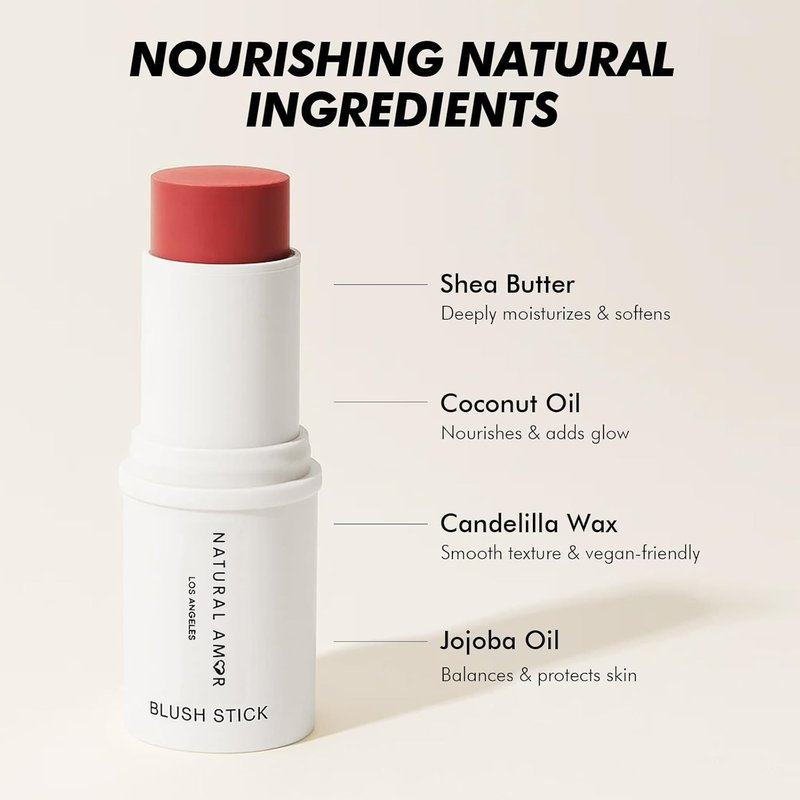 Natural Amor Blush Stick - Multi-Use Makeup for Eyes, Cheeks & Lips | Sweet Peach, 0.28oz