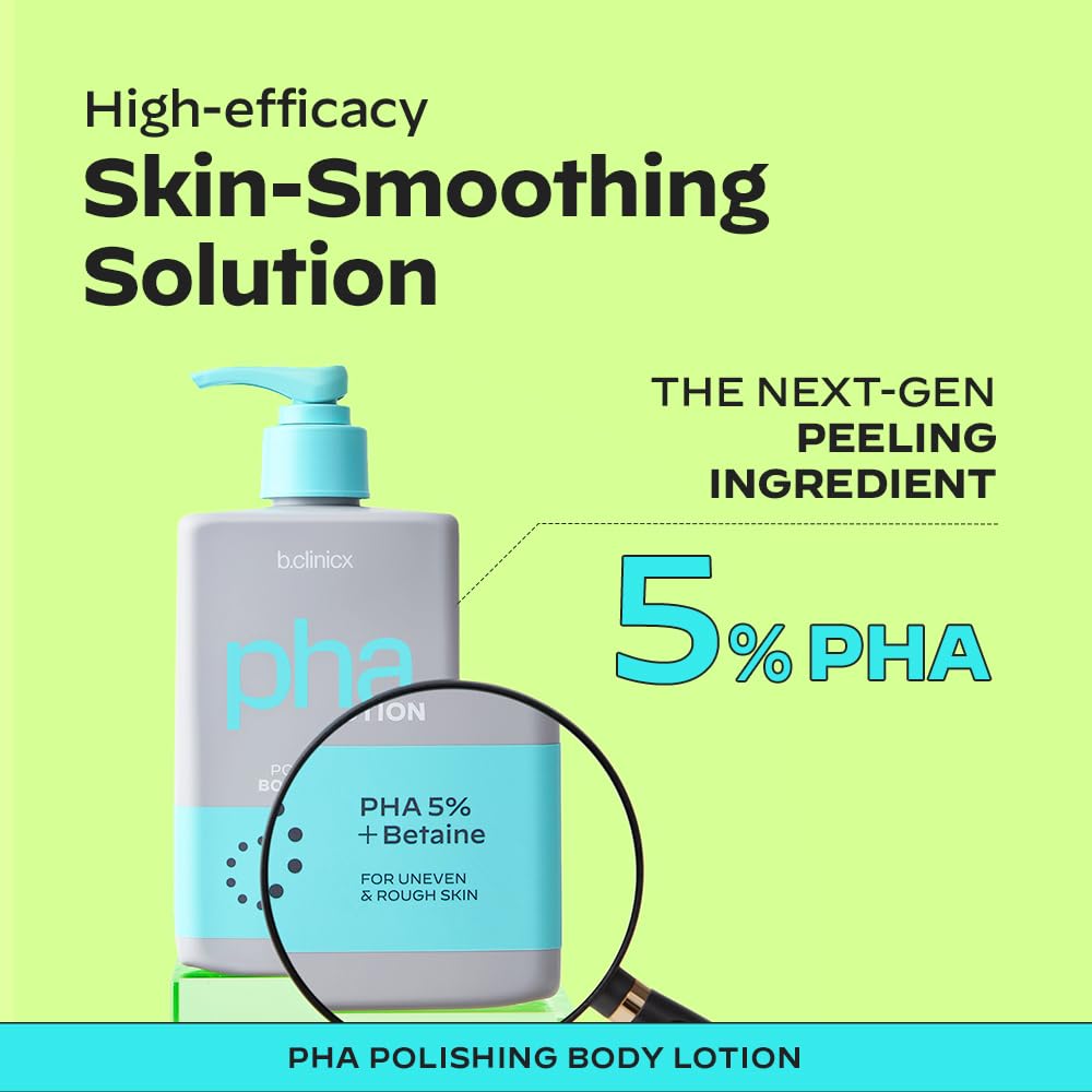 b.clinicx Skin Polishing Body Lotion (10.14 fl oz / 300ml) - Exfoliating Body Lotion With PHA 5%, Resurface Bumpy Skin, Lightweight Moisturizing Body Cream, Korean Skin Care