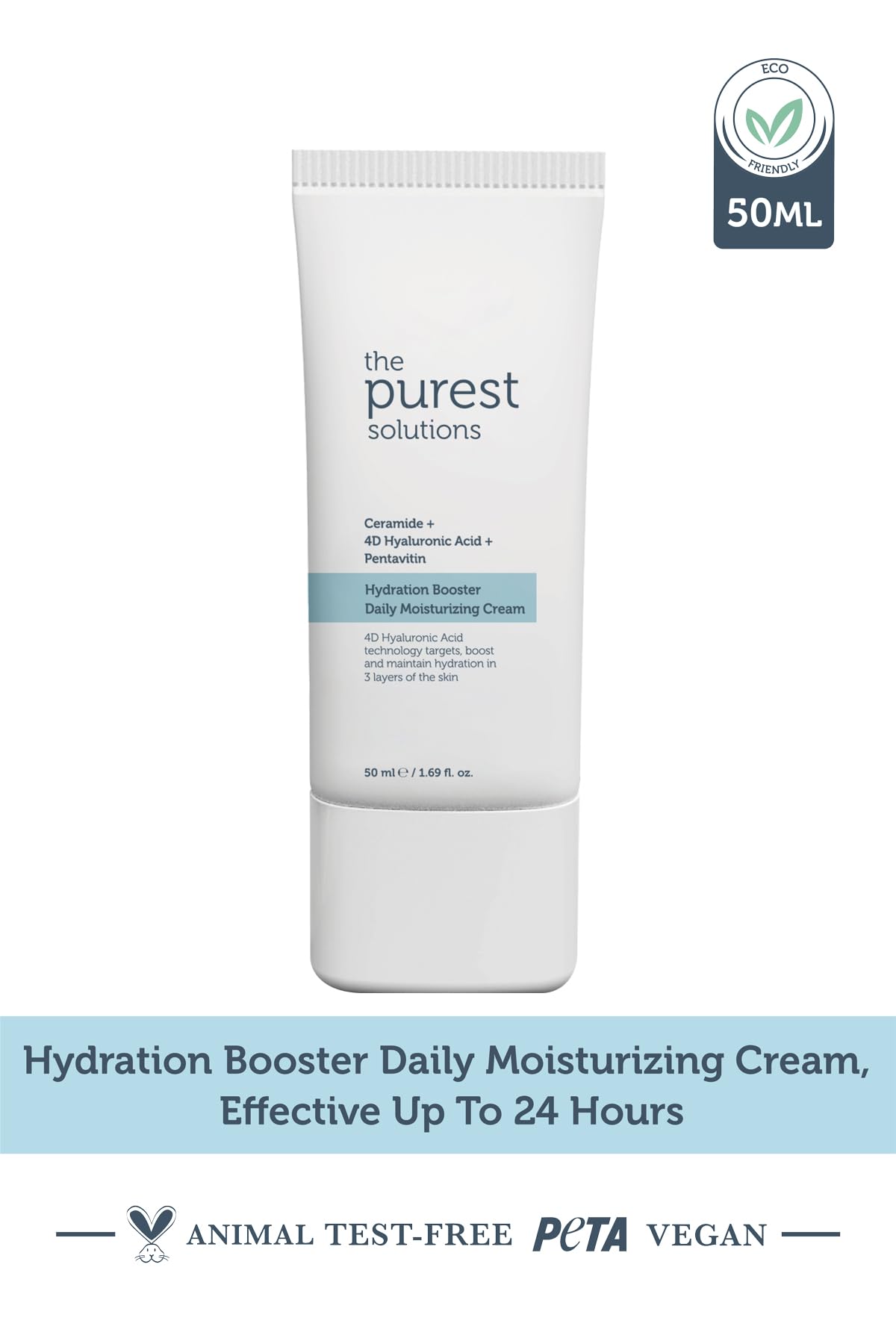 The Purest Solutions Hydration Booster Daily Moisturizing Cream - Ceramide + 4D Hyaluronic Acid + Pentavitin - 24-Hour Effective Intensive Care for All Skin Types - Vegan | Cruelty Free (1.69 fl. oz)