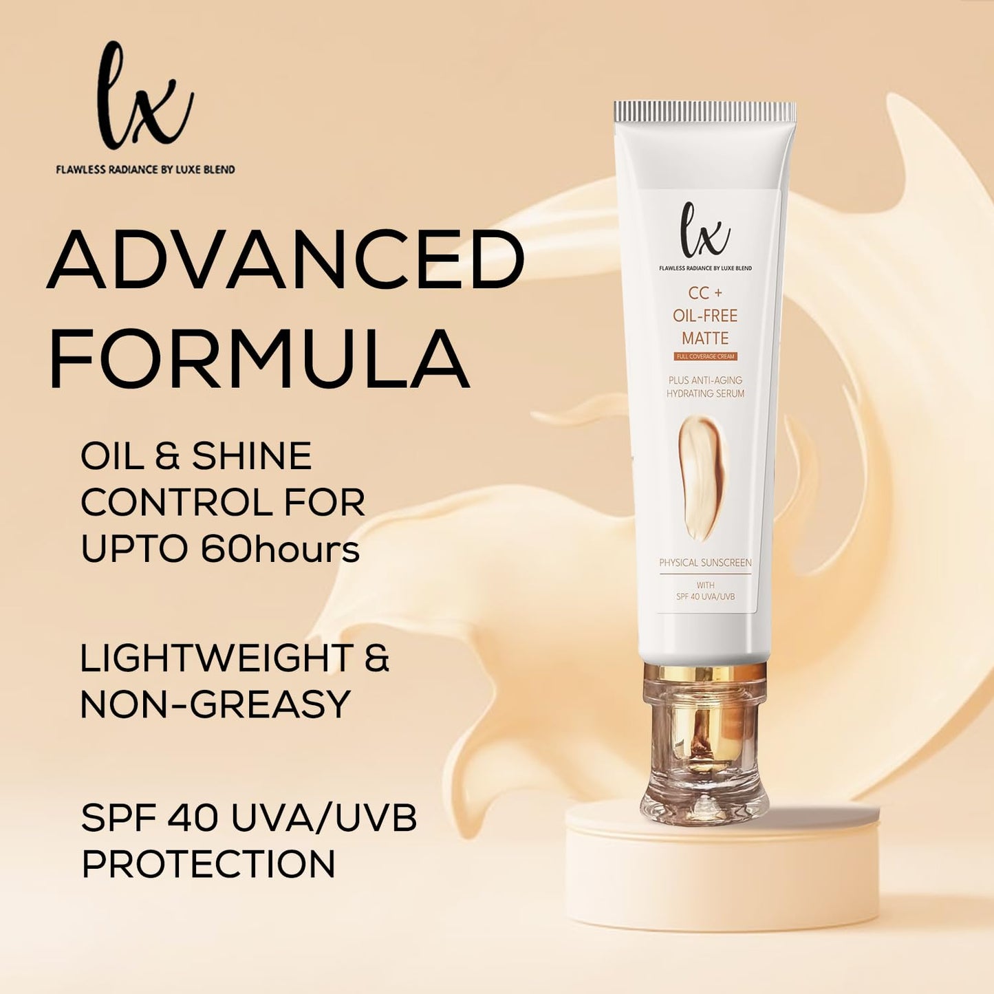 Lx Blend CC+ Cream | Oil-Free Matte Foundation with SPF 40 | Full Coverage, Anti-Aging, Long-Wear Hydrating Makeup for Oily Skin | Fragrance-Free, Shine Control, 1.08 FL OZ