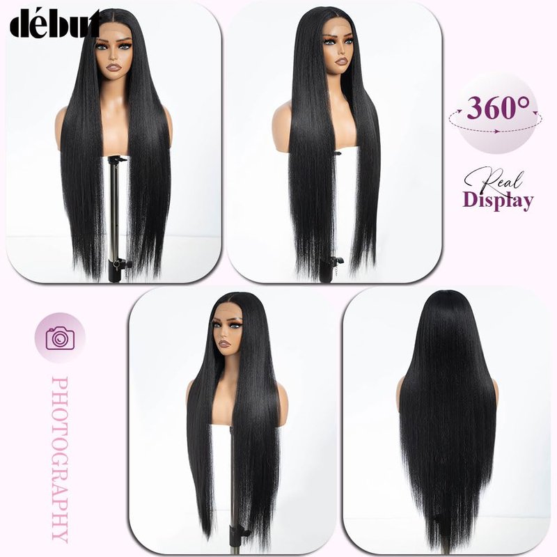 Light Yaki Straight Lace Front Wig - 36-Inch Super Long Hair | 13x4x0.5 Natural Hairline with Baby Hair - 1B Color