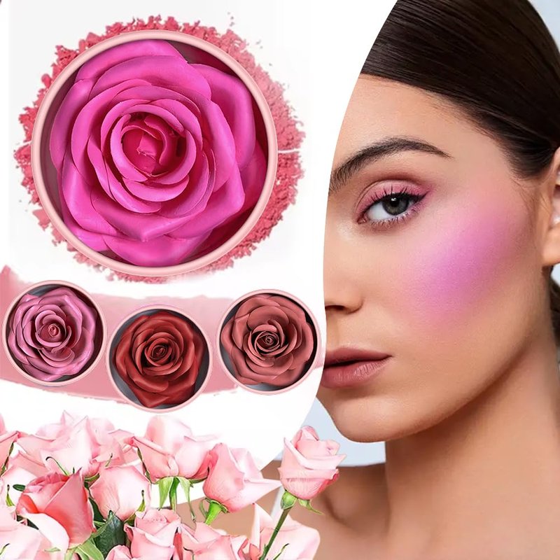 Pink Rose Petal Blush, 3D Rose Makeup Flower Petal Blush for Cheeks, Natural Glowing Redness Long Lasting Buildable Color, Contouring and Brightening, Makeup Powder blusher as Festival Gifts(#02)