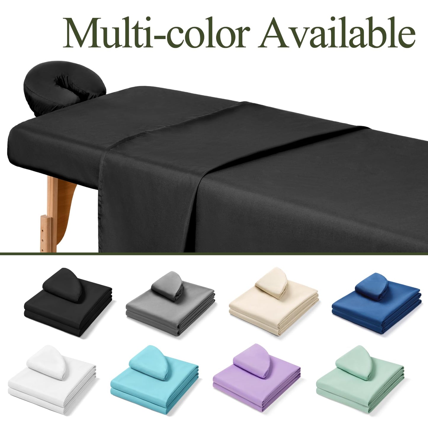 Comfyanno 3-Piece Massage Table Sheets Sets, Stain & Oil Resistant, Soft Microfiber, Quick Drying, Professional Spa Therapy Bed Sheets, Includes Flat & Fitted Sheet, Face Cradle Cover - Black