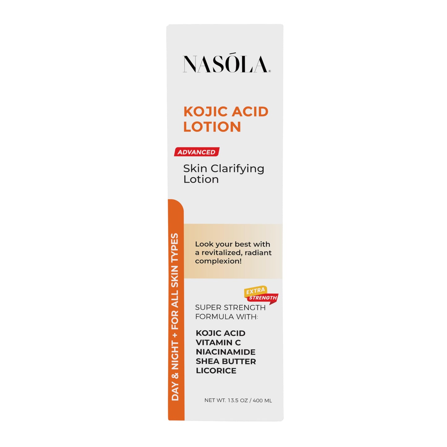 Nasola Kojic Acid Lotion Natural Skin Clarifying for Face & Body with Vitamin C, Niacinamide, Shea Butter, Licorice & Green Tea for Complexion Revitalization, Body Lotion Women & Men
