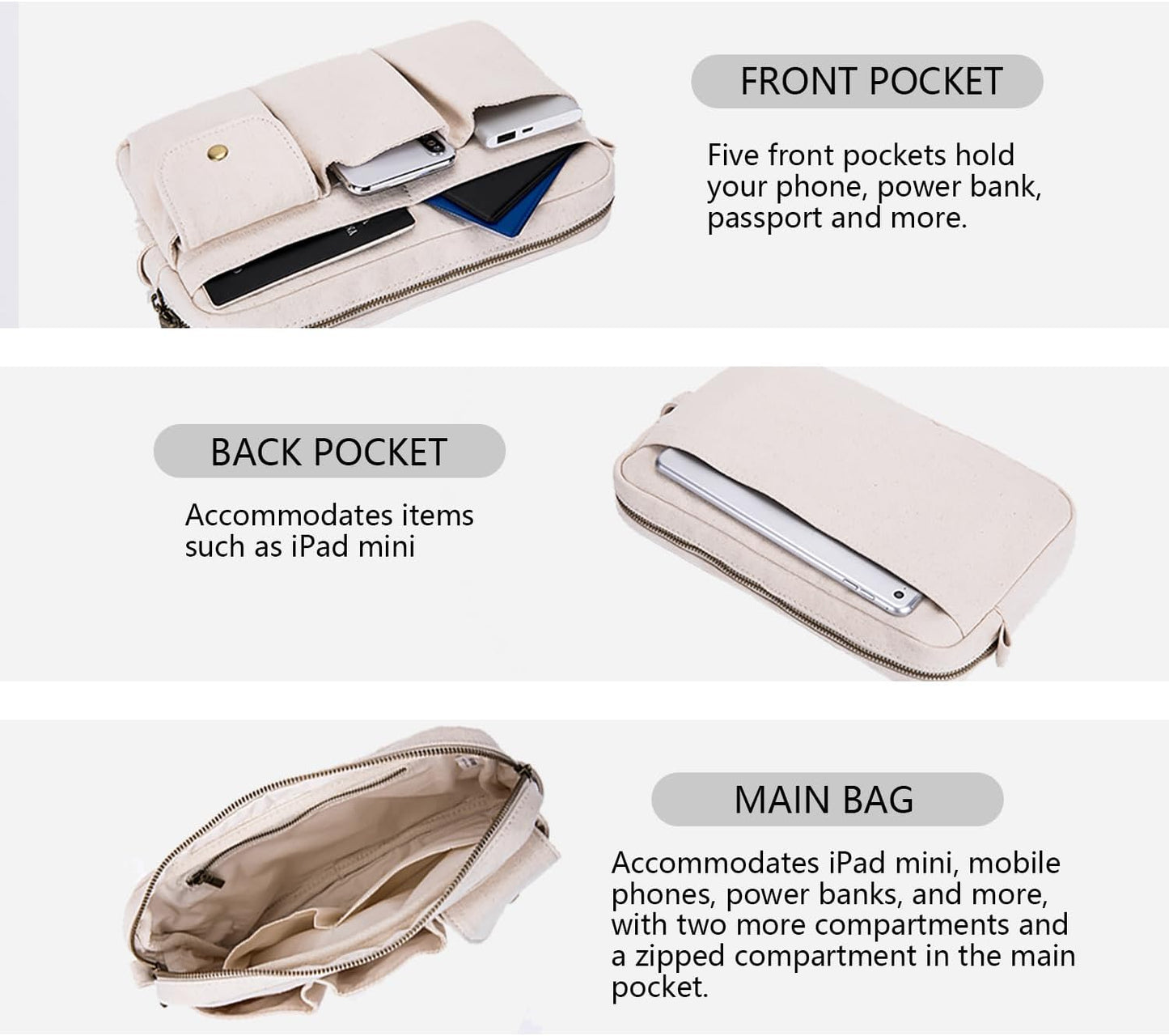 Cosmetic Storage Bag - Cute Travel Makeup Organizer | Pure Cotton Canvas, Zip-Up Design, Hanging Option