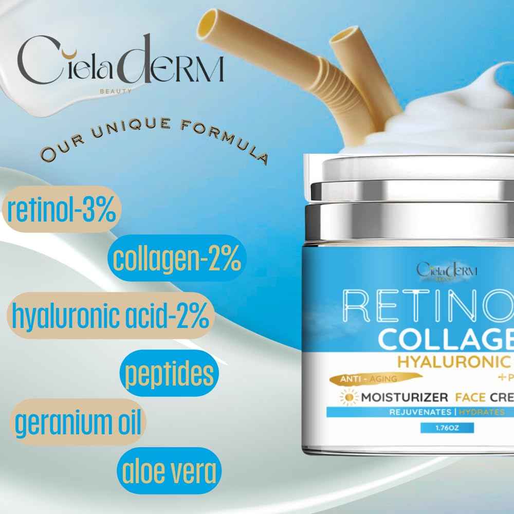 Face Moisturizer Retinol Cream with Collagen and Hyaluronic Acid | Day & Night Anti-Aging and Anti-Wrinkle Skin Barrier Hydration Cream for All Skin Types