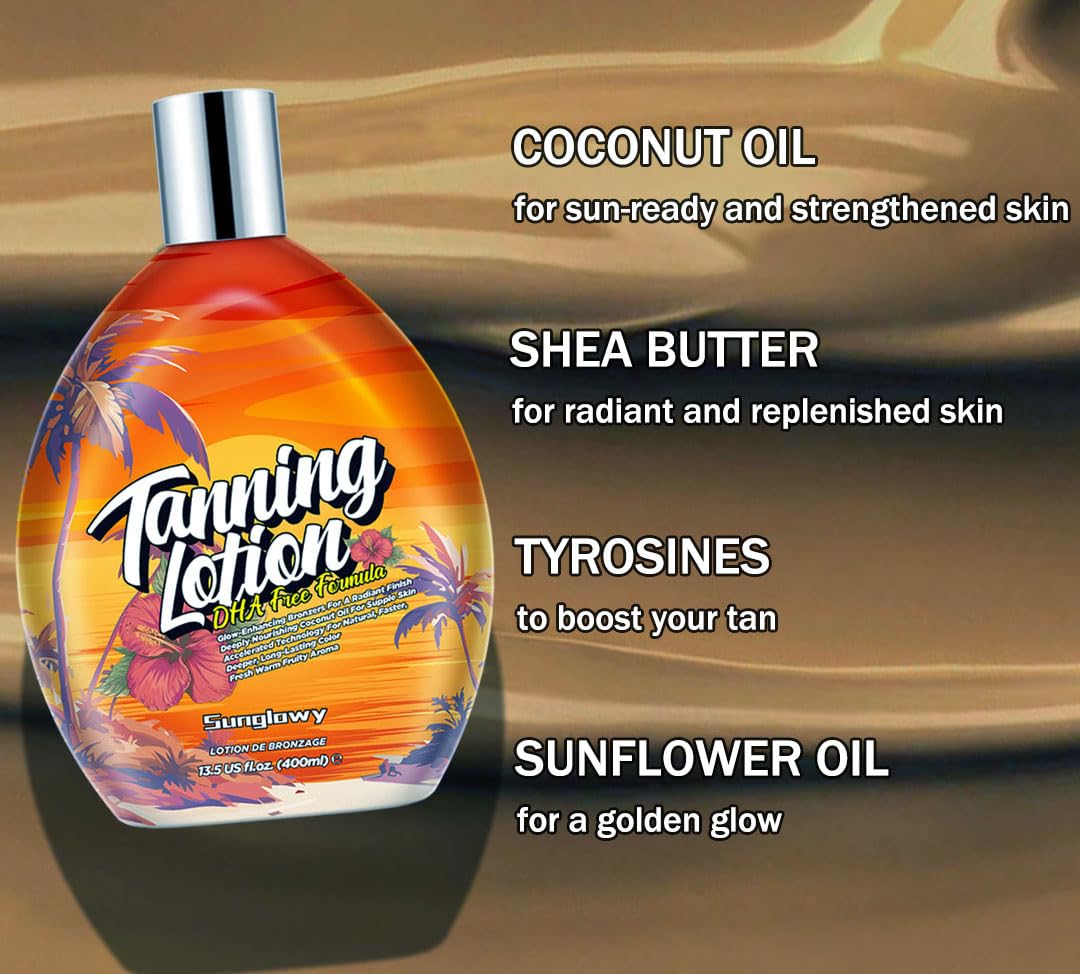 Sunglowy Bronzing Tanning Lotion Accelerator for Indoor Tanning Bed Cream to Get Dark Fast Tan, Sunbed Lotion w/Tattoo Protecting Formula, DHA Free, 13.5oz
