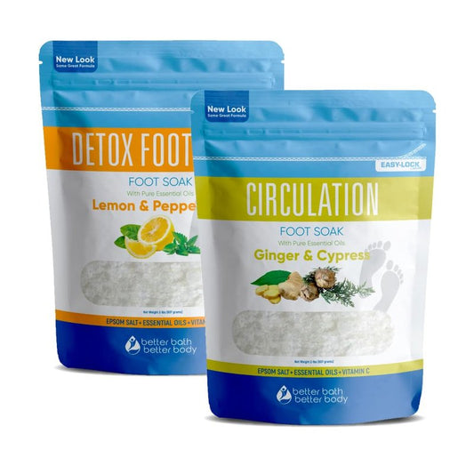 2 Pack Foot Soak Salts Bundle for DIY Foot Spa with Bamboo Scoop (2 lbs Each 4 lbs Total) for Discomfort and Dry Skin Made in USA with BPA Free Easy Lock Pouch