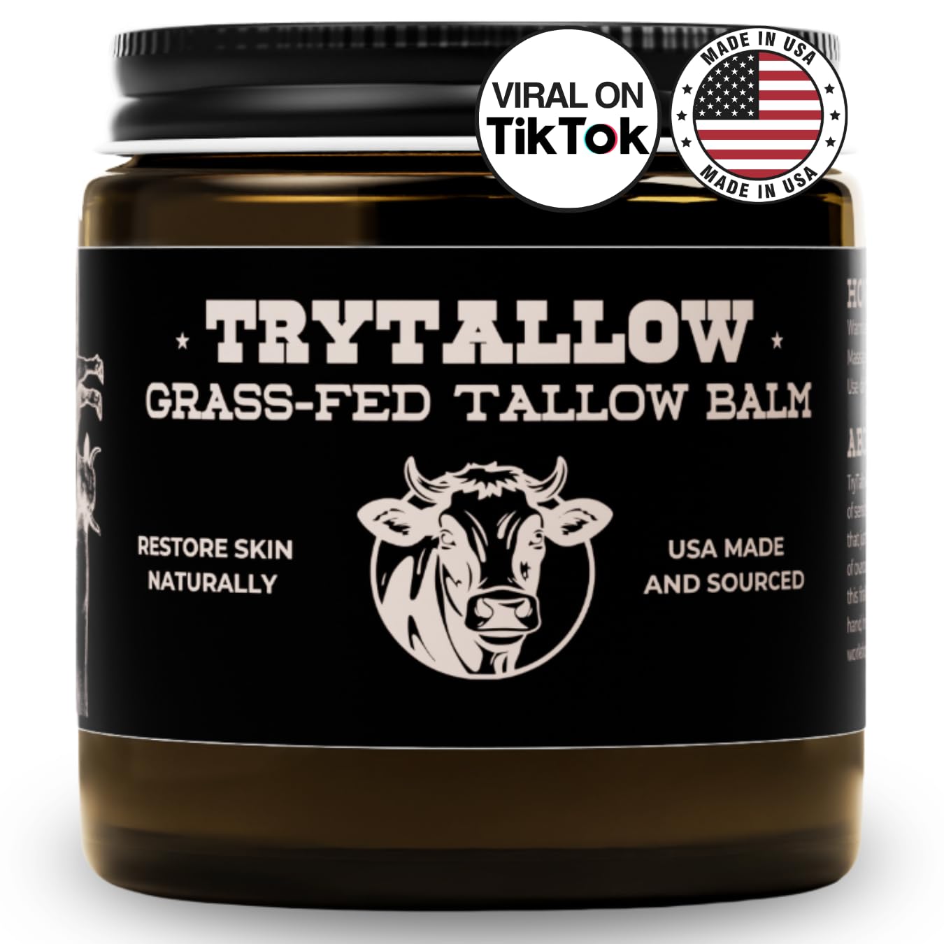 TryTallow OG Balm – 4oz Grass-Fed Tallow Balm for Face, Hands & Body – Handmade in NJ – No Plastic – Small Batch Moisturizer for Dry Skin, Fine Lines, Blemishes – Honey, Beeswax & Frankincense
