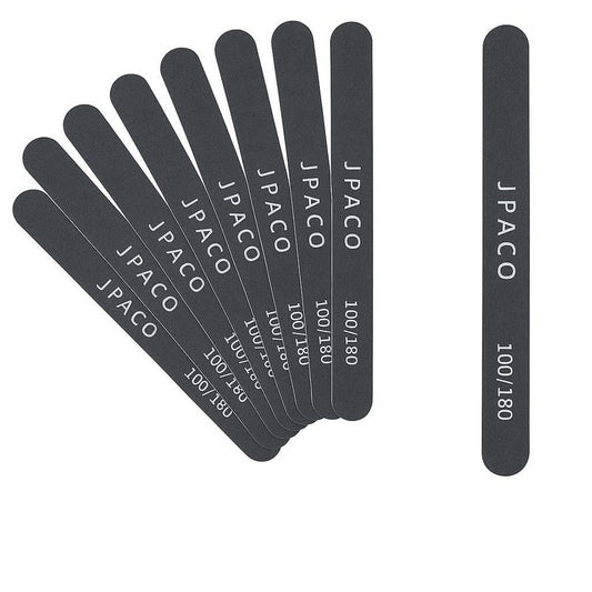 12-Pack Professional Nail Files: Double-Sided Emery Boards for Natural, Acrylic, Poly, and Gel Nails – Washable Black Manicure Tools Set by JPACO (100/180 Grit)
