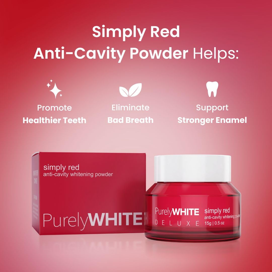 PurelyWHITE DELUXE, Anti-Cavity Whitening Powder - Removes Stains, Flouride-Free, Nano Hydroxyapatite (nHA) Enamel-Safe Toothpaste Whitening Powder for Coffee, Tea, Food, Wine, and Tobacco Stains.