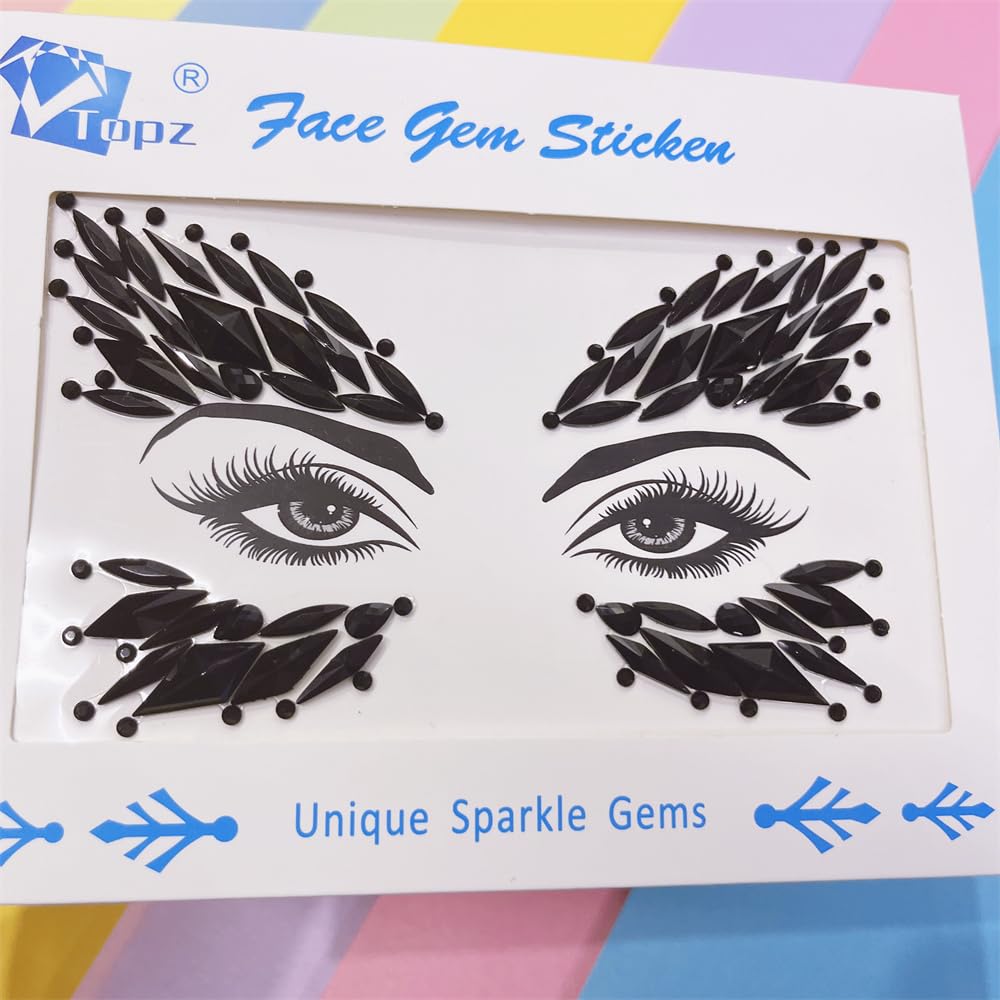 black body jewels carnival face gems tattoo body glitter adhesive rhinestones for face body jewels halloween sticker for rave festival party (Jet black/SR57)