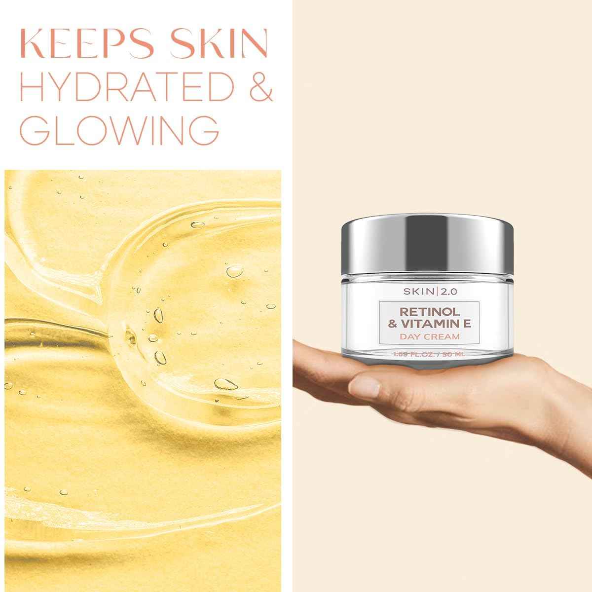 Skin 2.0 Moisturizer Facial Day Cream Moisturizer Value Set - Retinol and Vitamin E, Hyaluronic Acid and Collagen