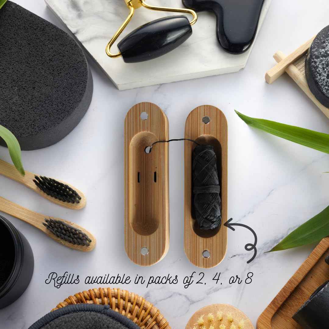 Charcoal Dental Floss with Bamboo Holder and 4 Pack Refill