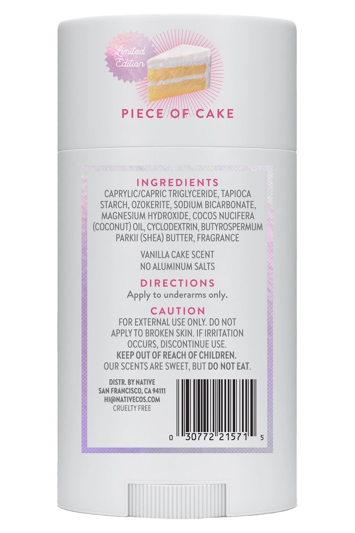 Native Aluminum-Free Clean Deodorant with Natural Derived Ingredients, 72HR odor control | Deodorant for Women and Men | Baking Soda, Coconut Oil, Shea Butter | Piece of Cake Birthday