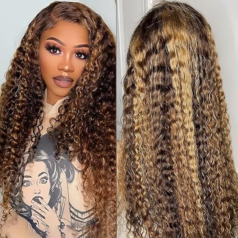 Highlight Ombre Lace Front Wig Human Hair Pre Plucked 13x6 HD Honey Blonde 4/27 Deep Wave Lace Frontal Wigs 200% Density Glueless Colored Wigs for Women Wet and Wavy Lace Front 20 Inch
