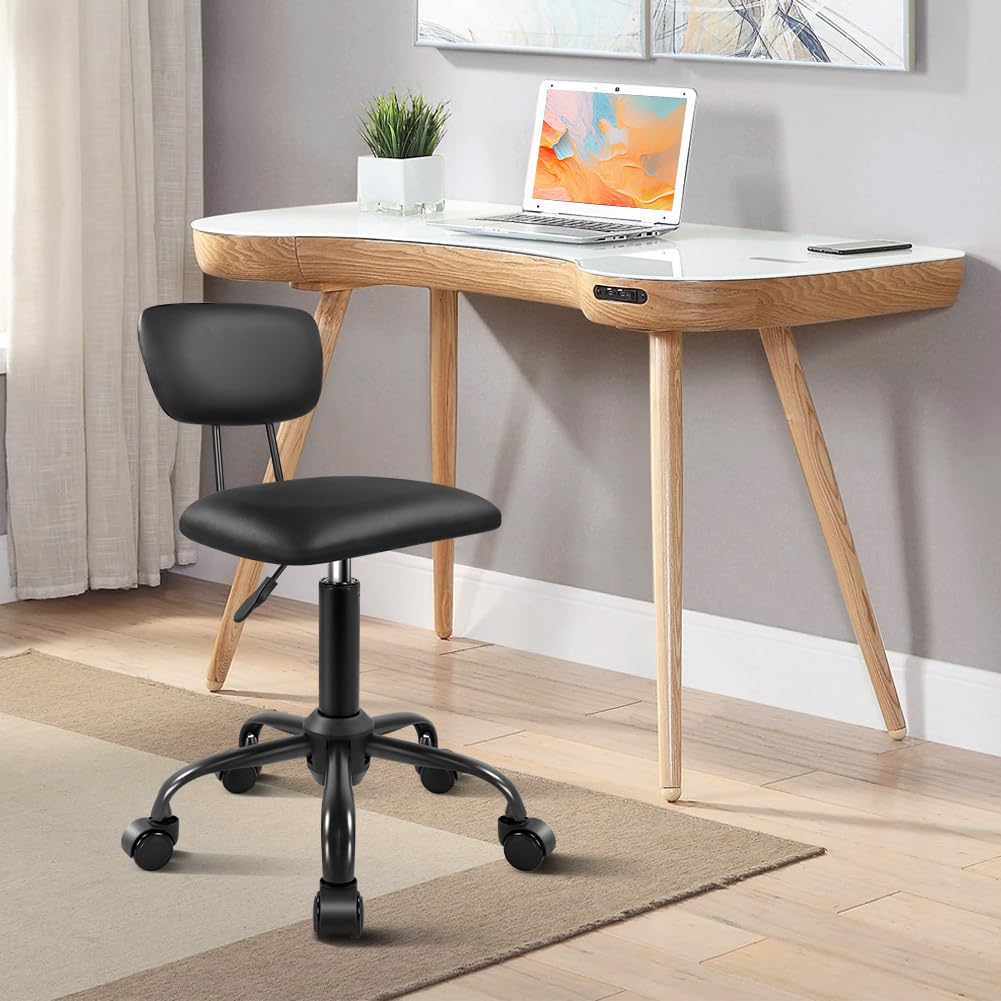 WKWKER Square Swivel Stool with Wheels Height Adjustable Stools for Home Work Drafting SPA Massage Shop Cost-Effective Rolling Stool Chair with Back (Black)