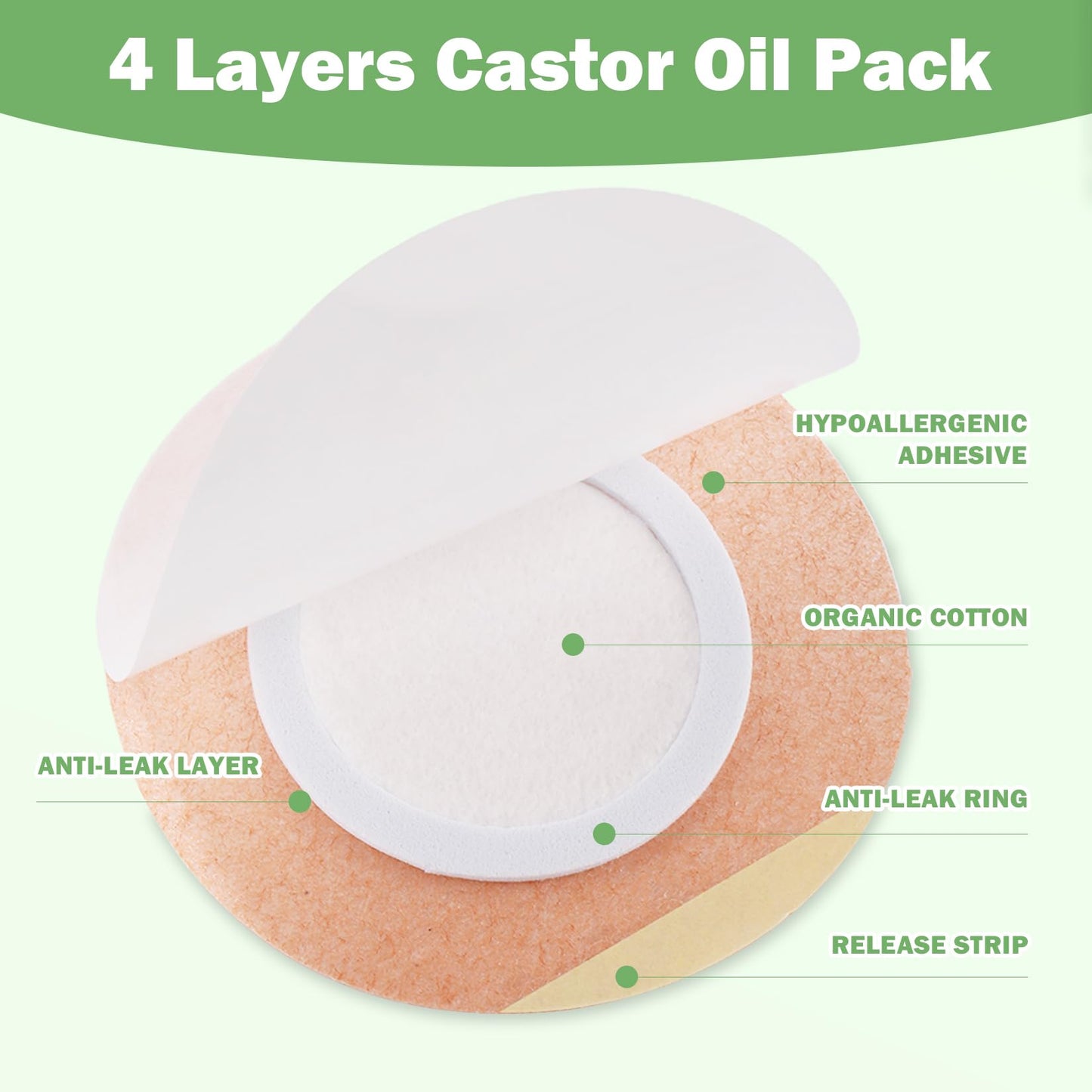Castor Oil Pack Wrap for Belly Button with 4oz Organic Castor Oil in Glass Bottle, Highly Absorbent Cotton Belly Button Patches Self Adhesive (60pcs belly pack with oil)