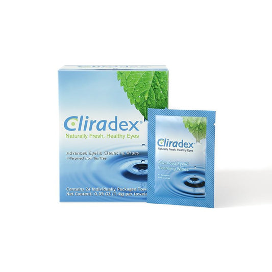 Cliradex Towelettes - Natural Face, Eyelash & Eyelid Cleanser - Wipes for Demodex, Blepharitis, Mgd and Red Irritated Eye Lid - Tea Tree Oil Extract.