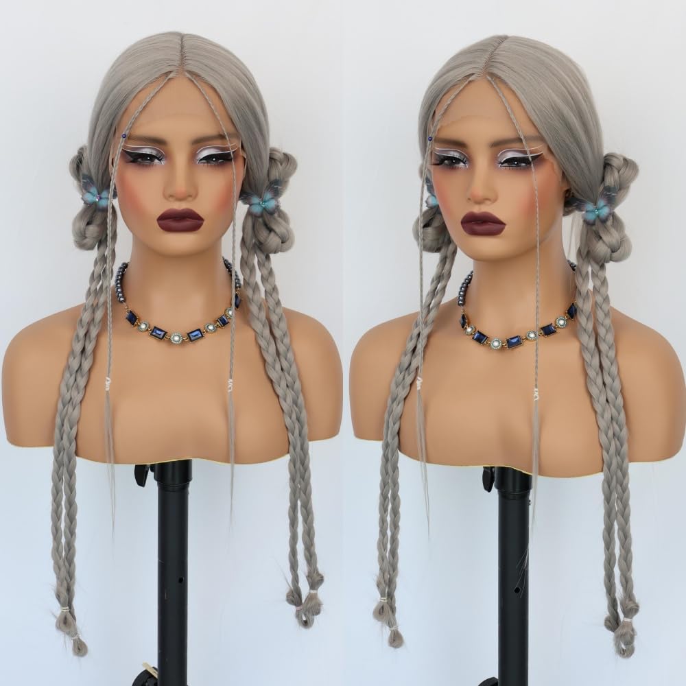 Conkolar Long Hair Wigs for Women Gray Color Synthetic Lace front Wig Middle Part Natural Hairline Pre-Plucked Long Straight Wigs