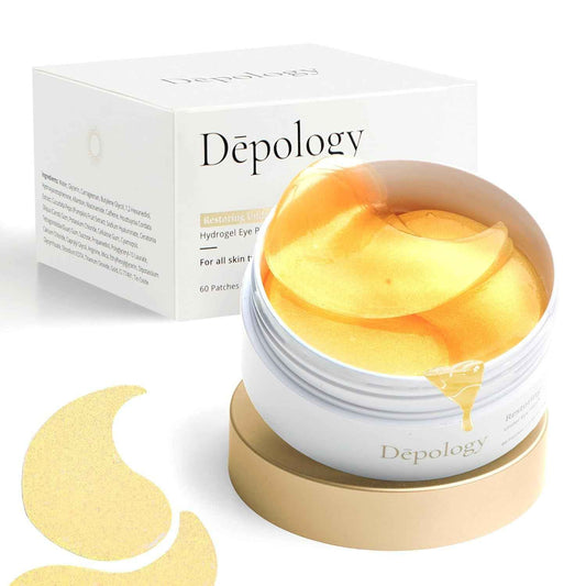 depology Restoring Hydrogel Under Eye Patch | 60 Patches | Brightening Caffeine Gold Pads for Dark Circles | Puffiness | Wrinkles | Refresh | Travel