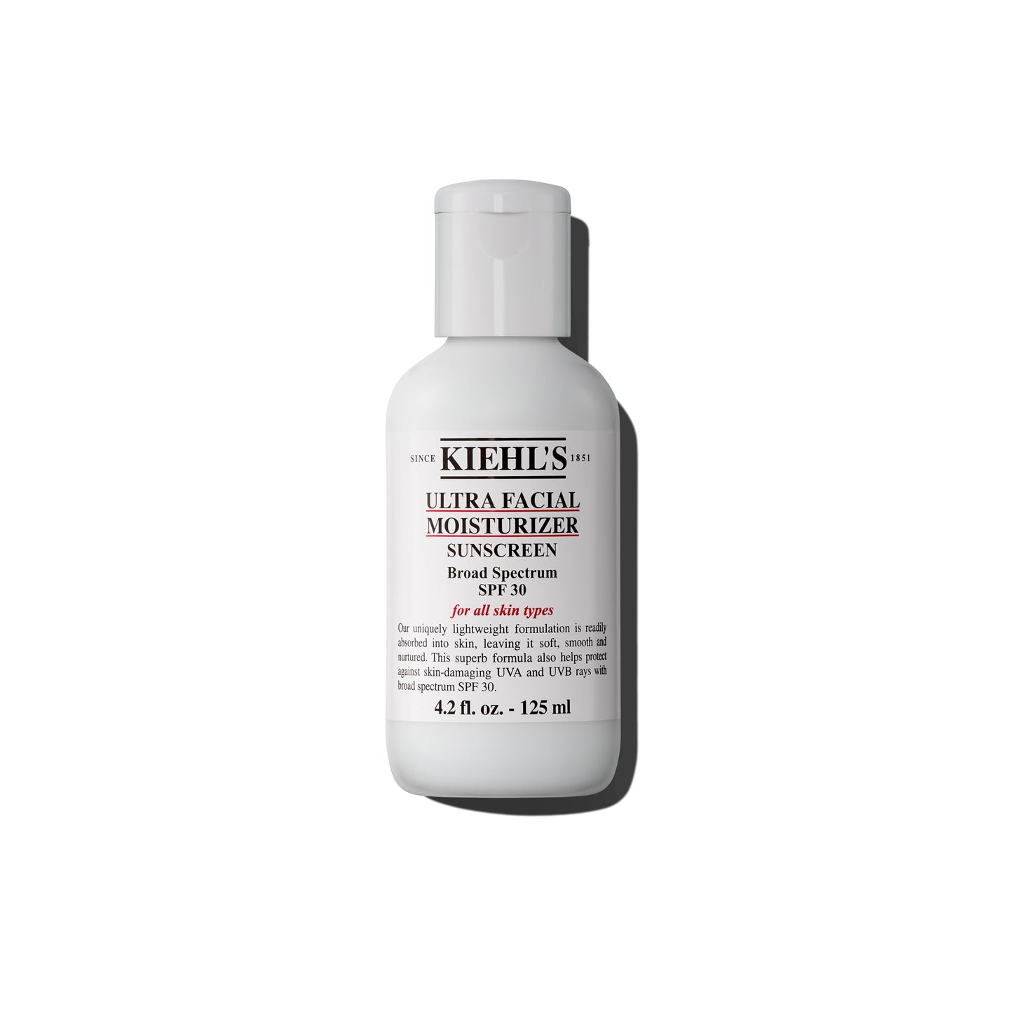Kiehl's Ultra Facial Moisturizer with SPF 30, Hydrating Face Cream for All Skin Types, UVA & UVB Sunscreen Protection, Skin Feels Soft and Smooth, with Squalane, Paraben-free - 4.2 fl oz