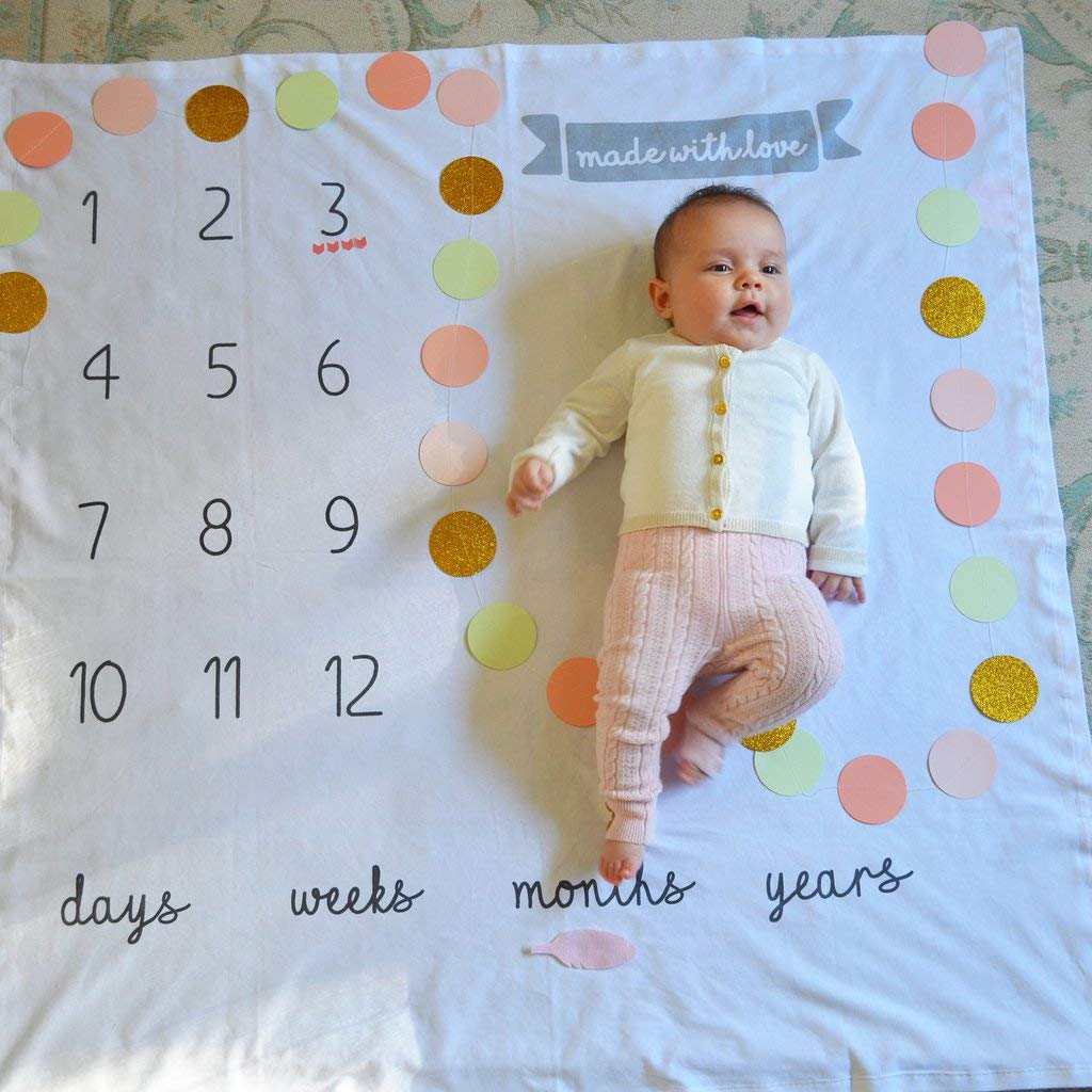 Lush Decor Milestone Little Photo Blanket 44" W x 44" L White - Super Soft Cotton Baby Blanket