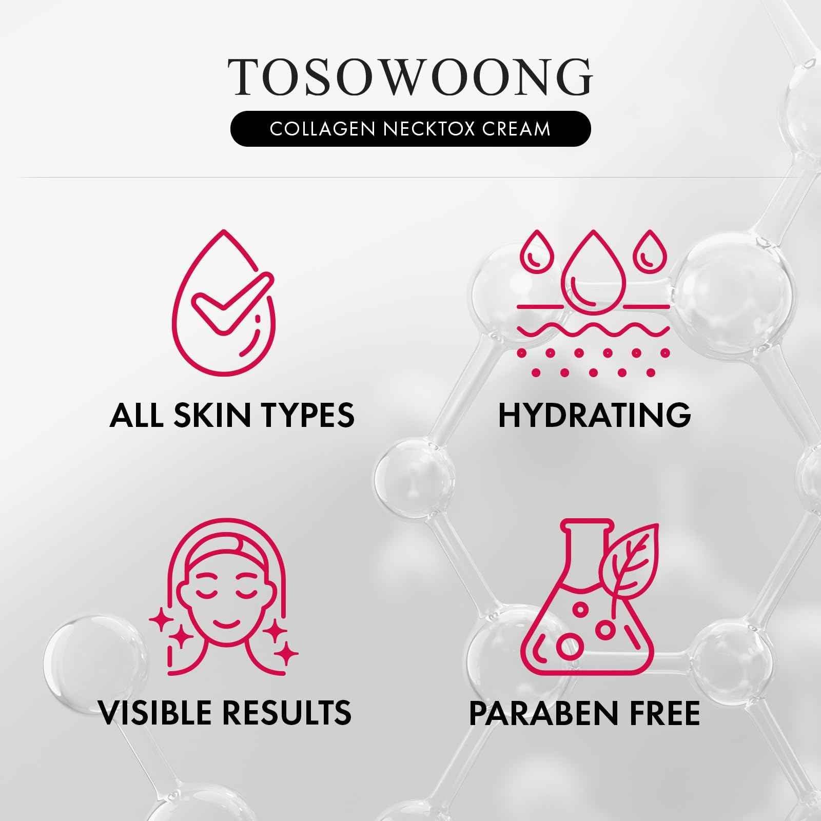 TOSOWOONG Collagen Necktox Cream with Collagen and Hyaluronic Acid for Neck Firming, Anti-aging, Wrinkles and Tightening, Korean Skin Care, 50ml, 1.69 fl. oz.