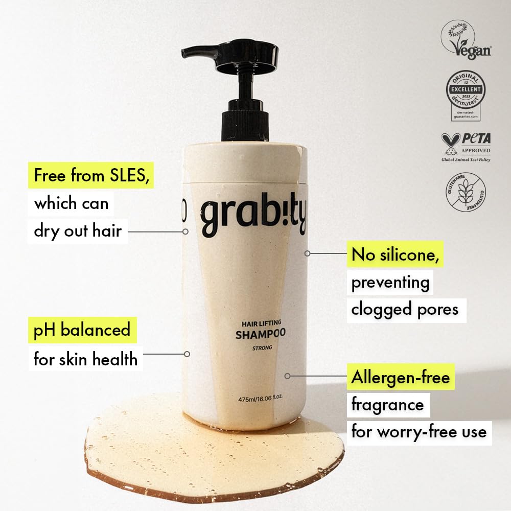 grabityg0.0 Hair Lifting Shampoo Strong – Hair Strengthening and Thickening Shampoo for Thinning Hair with Biotin and Salicylic Acid, Vegan & Free from Sulfates and Parabens, 16.06 fl.oz.