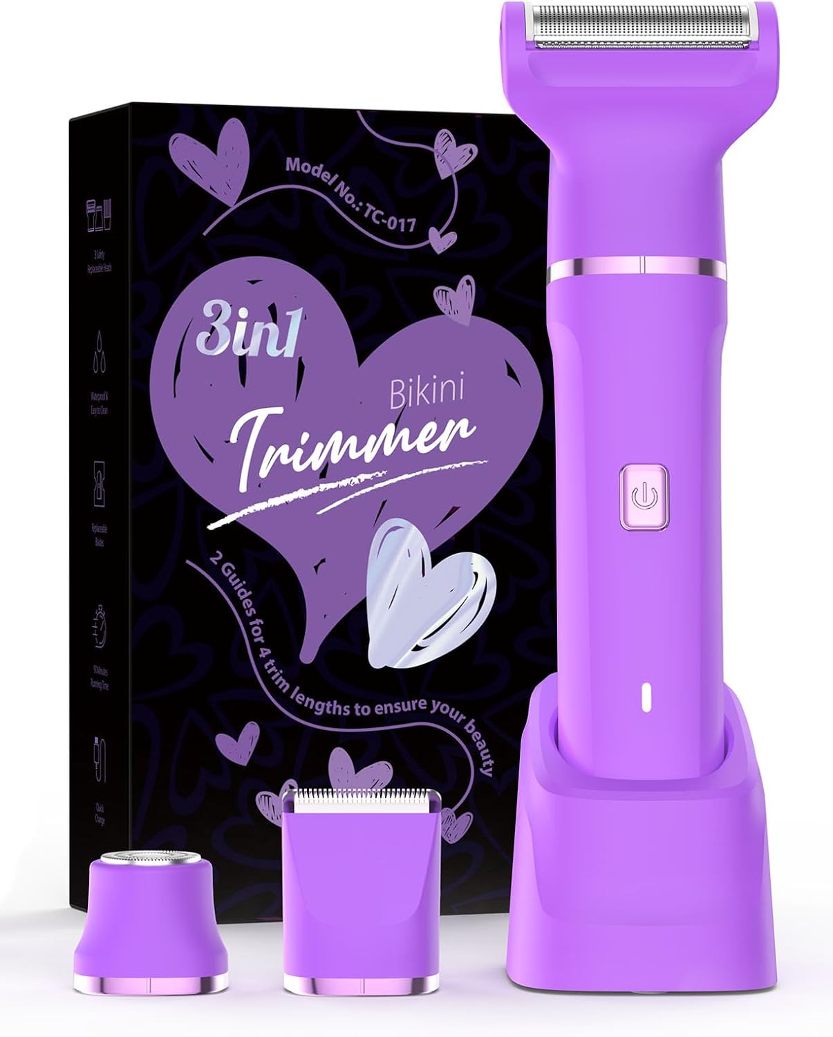Electric Shaver for Women - Cordless Bikini Trimmer for Painless Facial Hair Removal | Low Noise, Fast Charging, Detachable Head