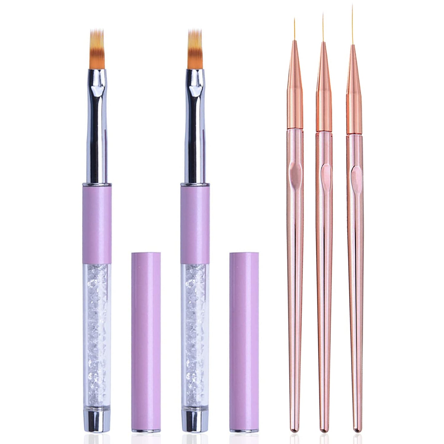 Ombre Nail Art Brushes - 5Pcs Detail & Liner Brush Set for Acrylic Nails | Precision Painting Tools
