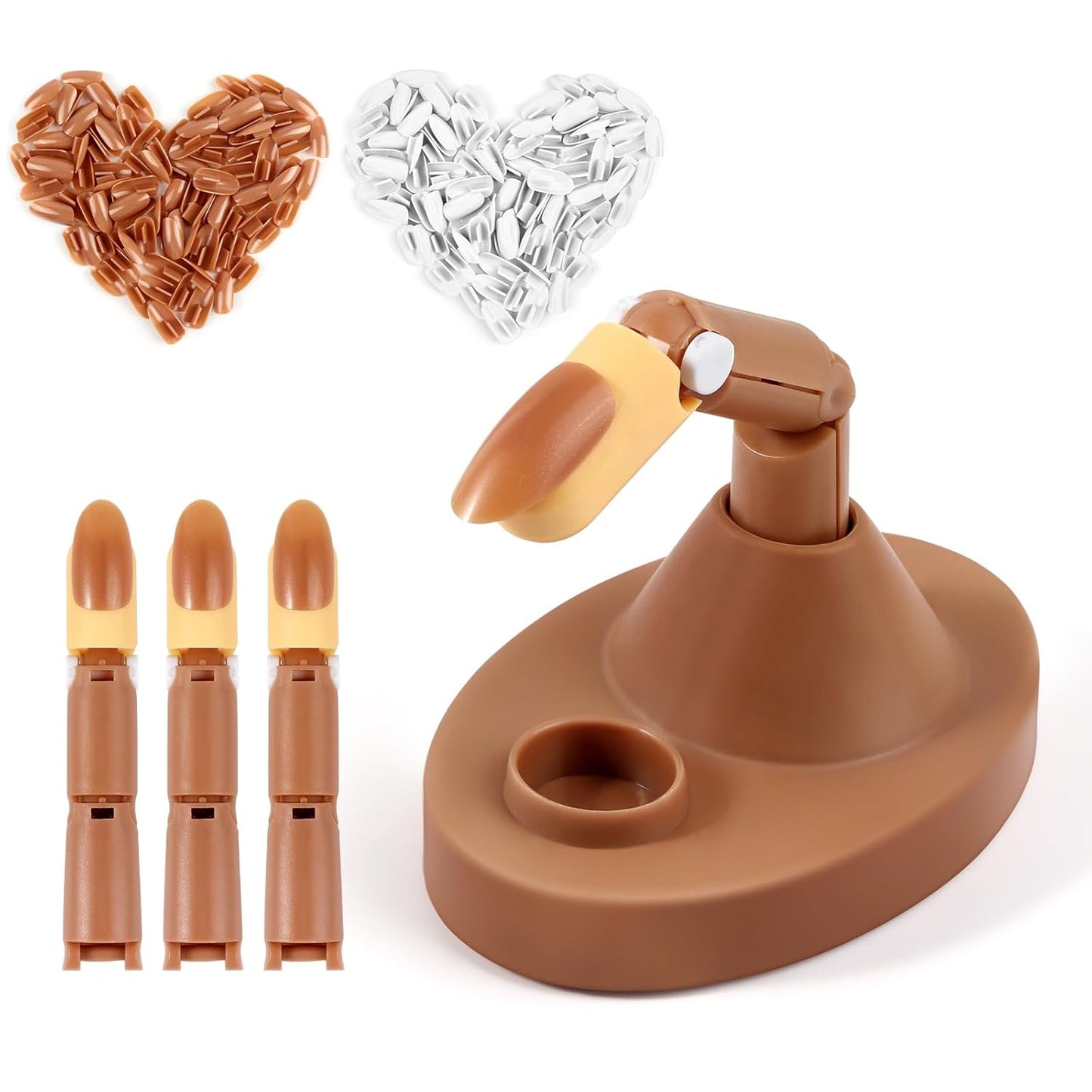 Acrylic Practice Fingers - 3PCS Fake Hands for Nail Training | Includes 200PCS Brown Nail Tips