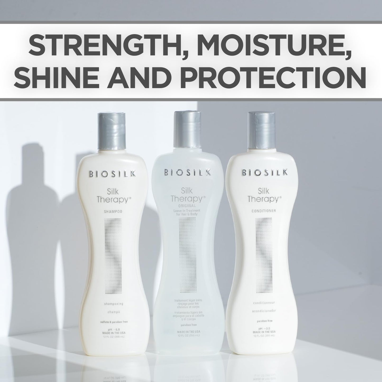BioSilk 3-Piece Silk Therapy Kit, Shampoo, Conditioner & Serum for Healthy, Shiny, Manageable Hair, Sulfate-Free, Paraben-Free, Cruelty-Free, 12 Oz Haircare Set