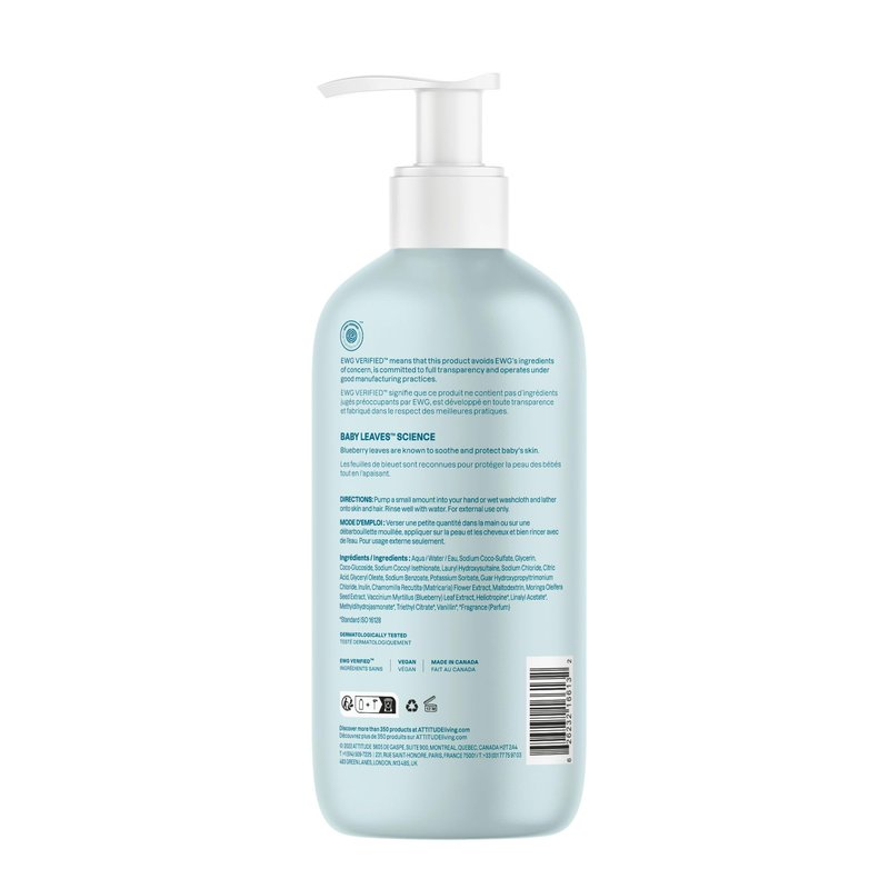 ATTITUDE 2-in-1 Shampoo and Body Wash for Baby, EWG Verified, Dermatologically Tested, Vegan, Good Night, 16 Fl Oz