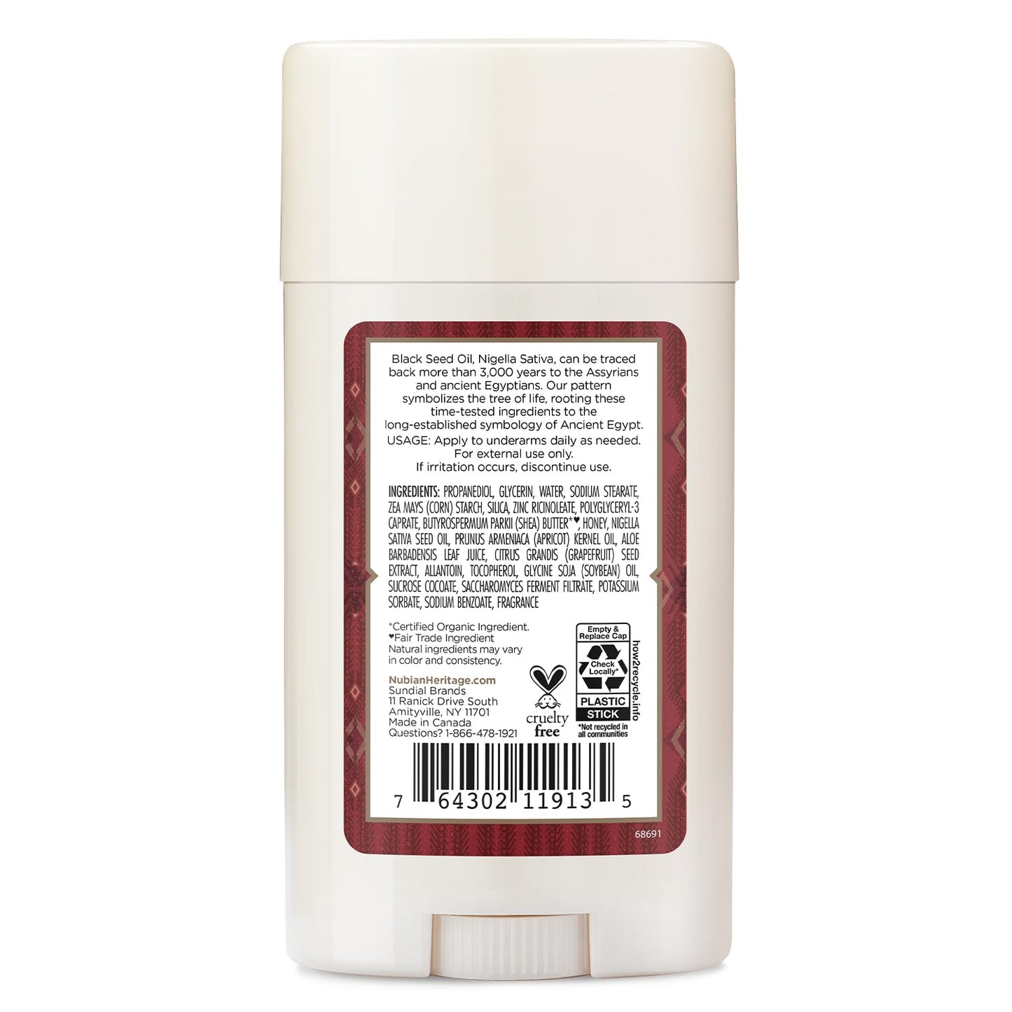 Nubian Heritage 24 Hour Natural Deodorant Honey & Black Seed, 2.25 Oz