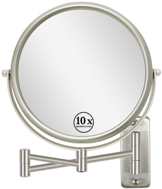 Erlingeryi Wall Mount Makeup Mirror with 1X/10x Magnification, Nickel