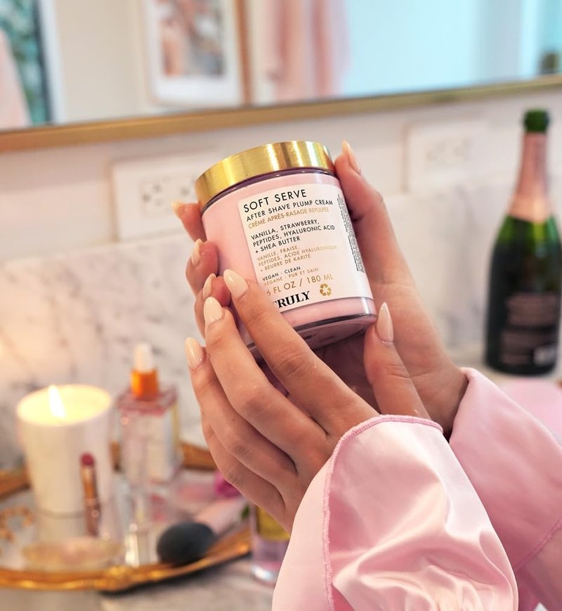 Truly Beauty Soft Serve After Shave Plump Cream | Hydrating & Plumping Cream for Post-Shave Smoothness | With Hyaluronic Acid & Peptides for Firm, Youthful Skin | Strawberry, Vanilla & Amber Scent