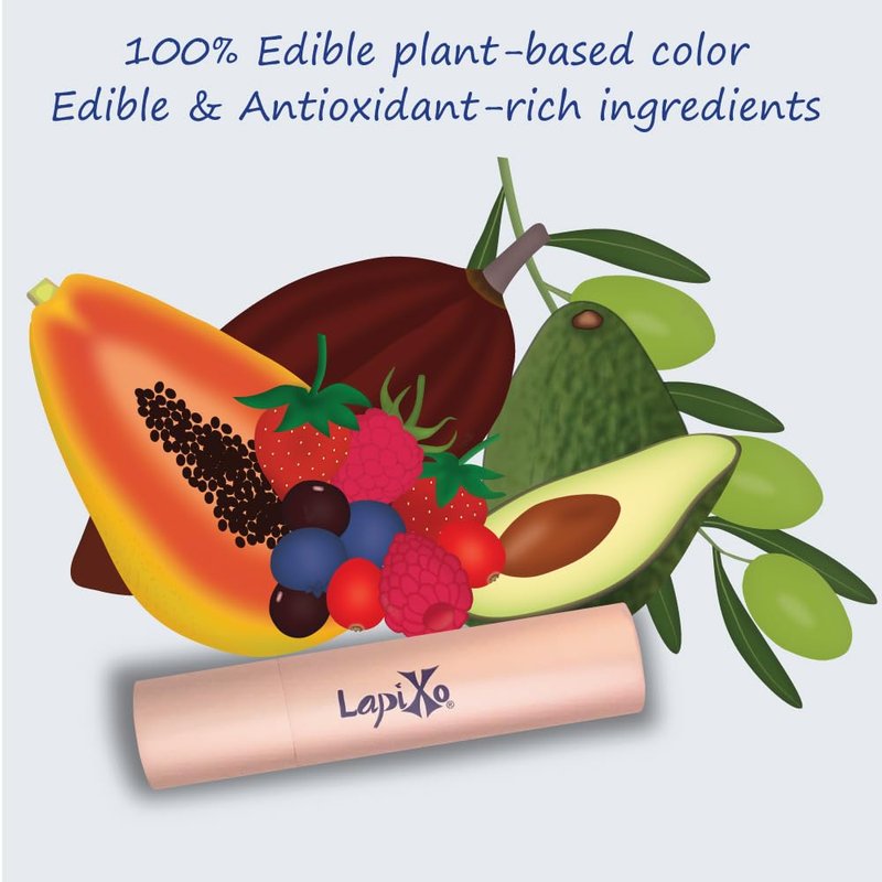 LAPIXO 100% Plant-based Color Lip Tint, Unique Formula, Natural + Moisturizing | 2-in-1 | Non-Toxic, All Food Ingredients, Antioxidant-rich, Natural Matte Sheer, Buildable, 4.4g/0.15oz (Berry color)